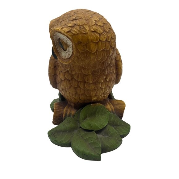 Hand-Painted Resin Owl Figurine On Leaf Base - Picture 2 of 5